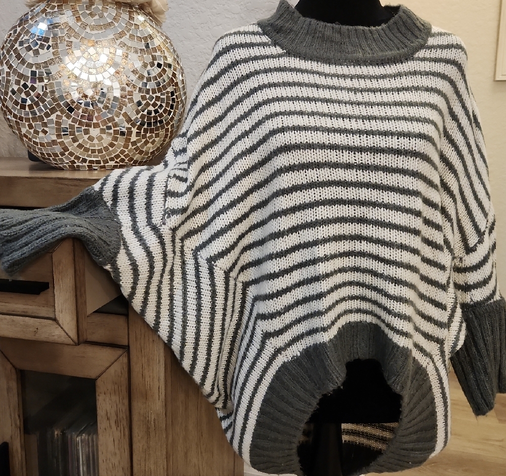 Striped Gray and White Women's Sweater